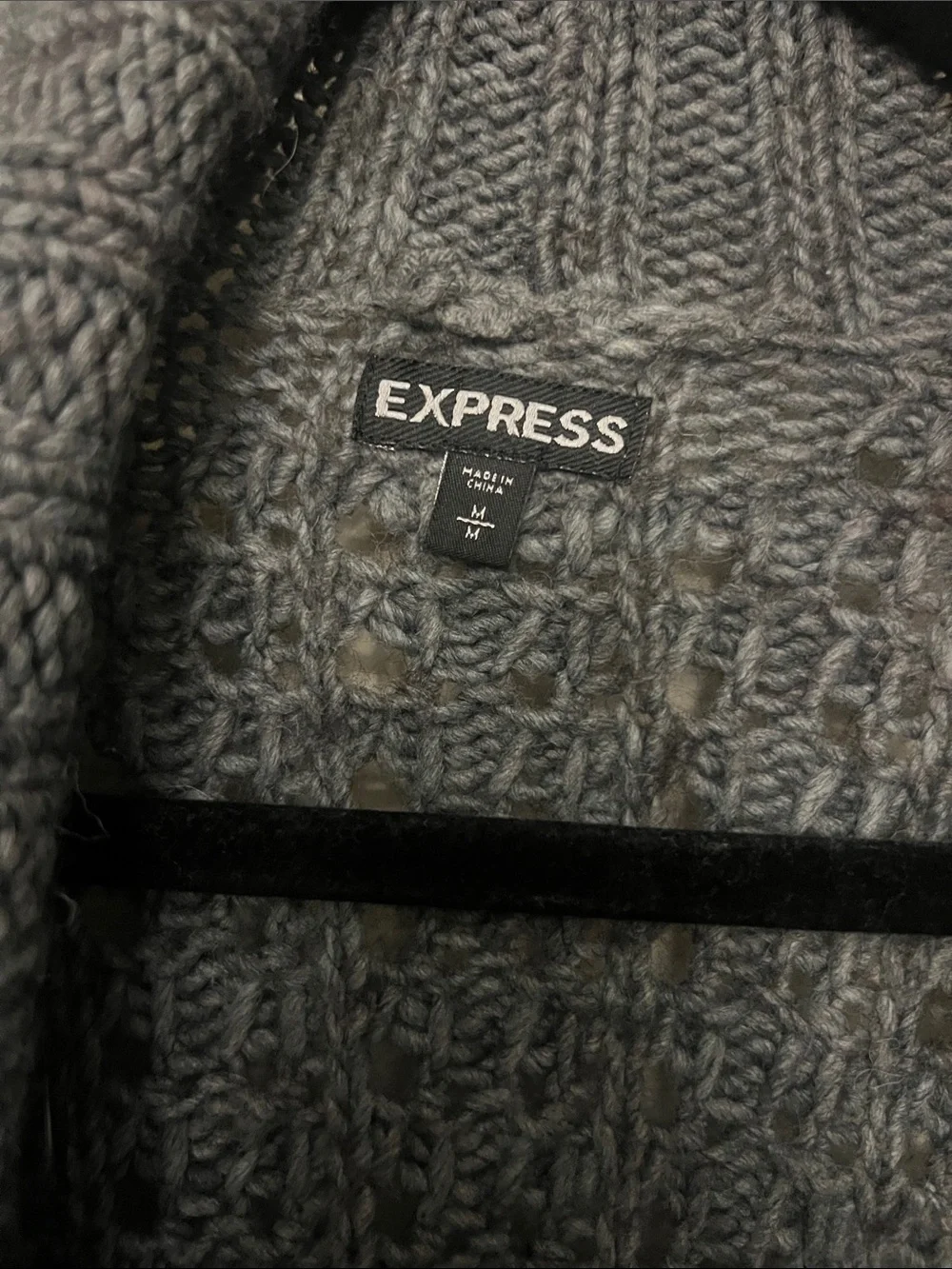 Express Gray Chunky Open-Front Shawl Collar Cardigan